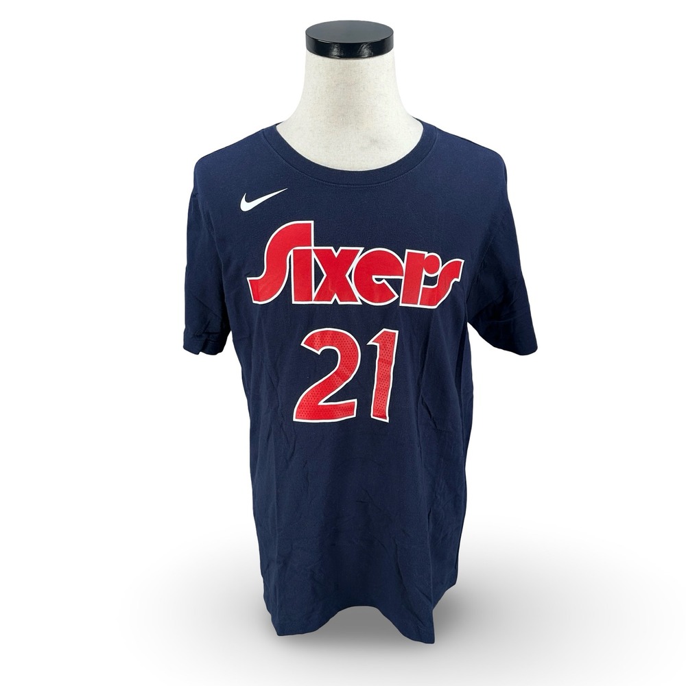 Nike Philadelphia 76ers Joel Embiid 21 Navy Blue Graphic T-Shirt Mens Large L‎